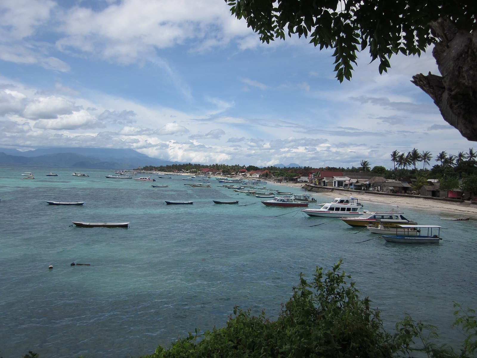 Boats moored in the shallow turquoise water off Jungutbatu Beach, Nusa Lembongan